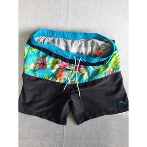 Tommy Bahama Men XL Relax Fit Polyester Activewear Floral Black Board Swim Short